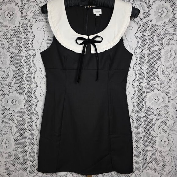 NWT Le Lis Peter Pan Collar Sleeveless Mini Dress in Black M - Picture 1 of 10